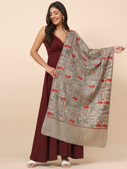 Dhiyona PA Ethnic Motifs Embroidered Woolen Shawl