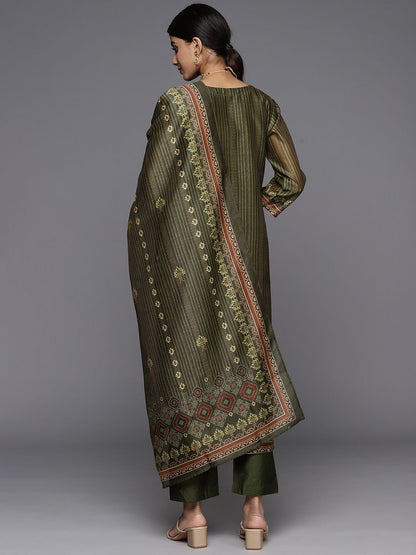 Dhiyona VA Women's Ethnic Motifs Printed Chanderi Silk Kurta with Trousers & With Dupatta