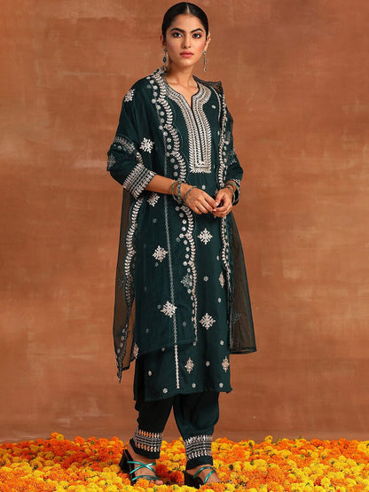 Ethnic Motifs Embroidered Thread Work Kurta & Trousers With Dupatta