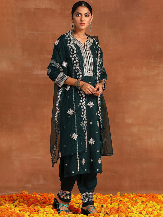 Ethnic Motifs Embroidered Thread Work Kurta & Trousers With Dupatta