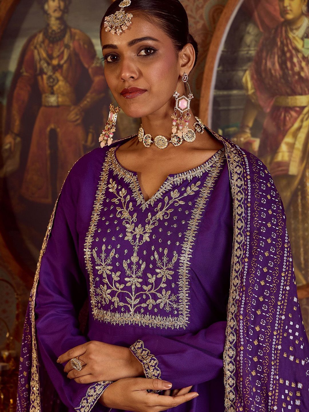 Women Embroidered Empire Kurta with Trousers & With Dupatta