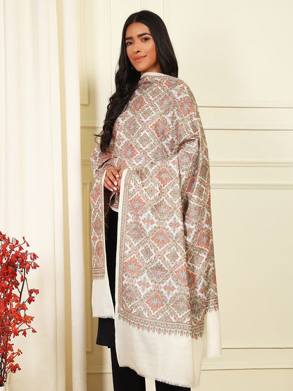 Dhiyona PA Ethnic Motifs Embroidered Woollen Silk Shawl