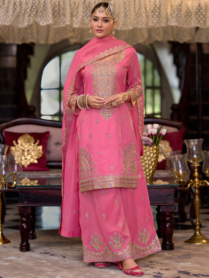 Women Floral Embroidered Kurta with Palazzo & Dupatta