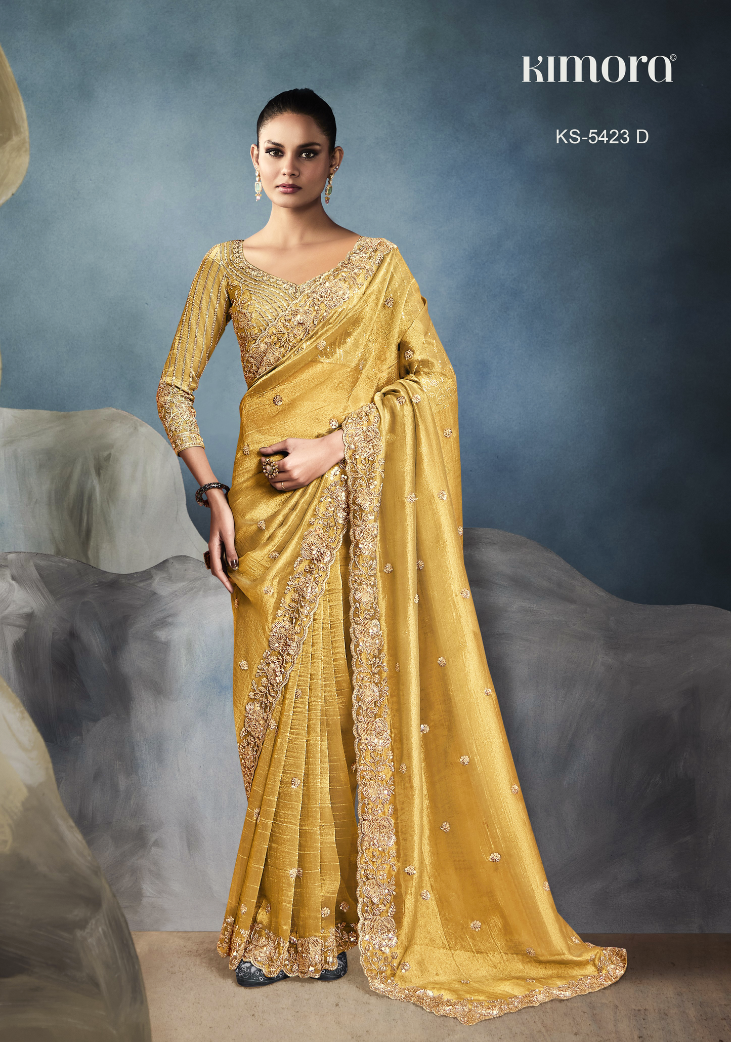 Dhiyona KM Women Tissue Embroidered Fancy Heavy Border Saree