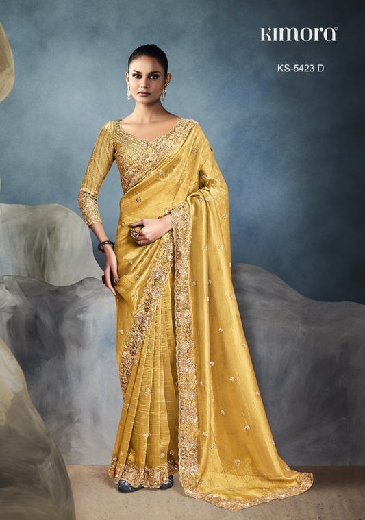 Dhiyona KM Women Tissue Embroidered Fancy Heavy Border Saree