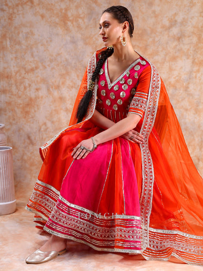 Dil Kash Orange Pink Double Shade Anarkali