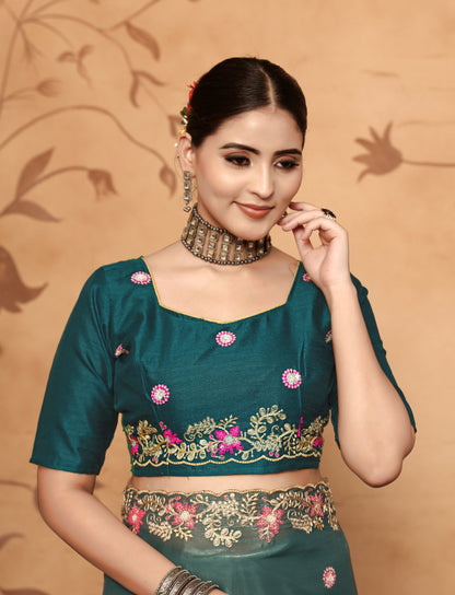 Dhiyona GR Women's Armani Teal Jimmi Choo Embroidered Saree