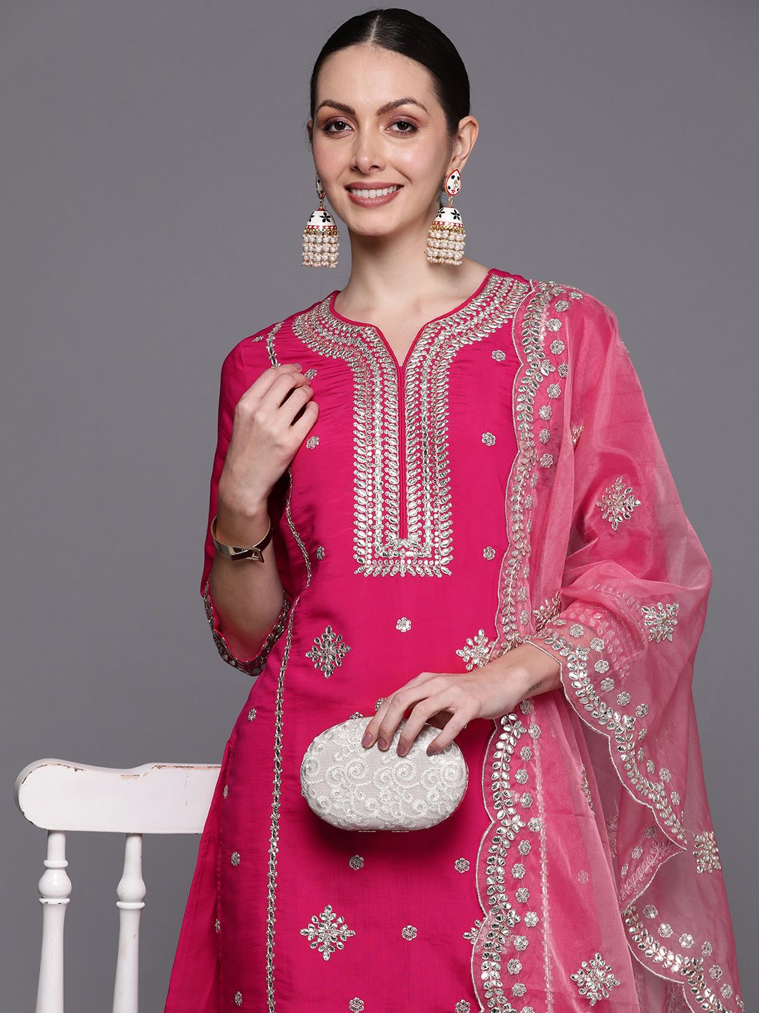 Dhiyona IE Ethnic Motifs Embroidered Panelled Gotta Patti Kurta with Trousers & With Dupatta