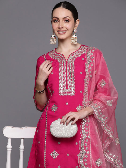 Dhiyona IE Ethnic Motifs Embroidered Panelled Gotta Patti Kurta with Trousers & With Dupatta