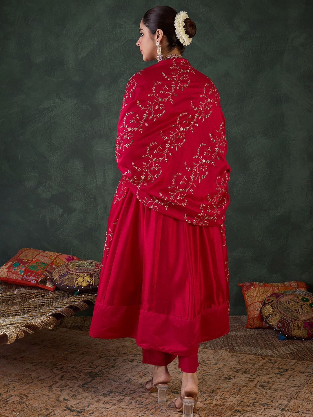 Women Ethnic Motifs Embroidered Sequinned Kurta with Trousers & With Dupatta