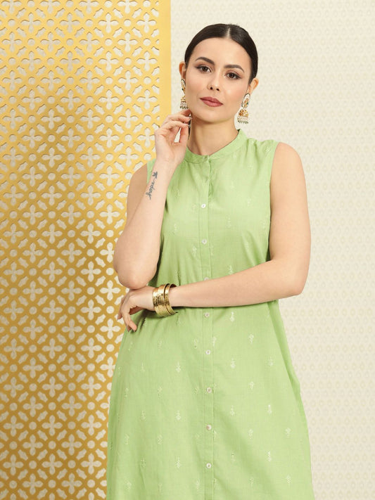 Dhiyona PD Women Women Jashn Embroidered Sequinned Pure Cotton Kurta with Trousers