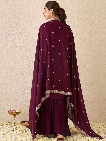 Dhiyona IE Floral Embroidered Sweetheart Neck Kurta With Sharara & Dupatta