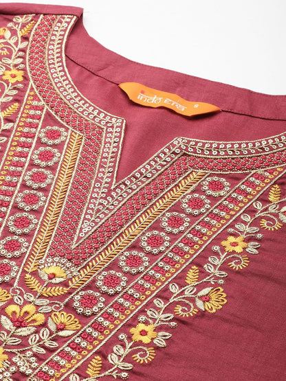 Dhiyona IE Floral Embroidered Kurta with Trousers & With Dupatta