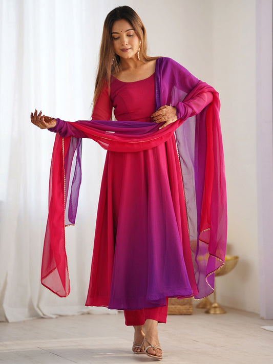 Dhiyona KL Ombre Printed Anarkali Kurta With Trousers And Dupatta