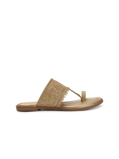 Dhiyona AK Gold-Toned Ethnic Embellished One Toe Flats