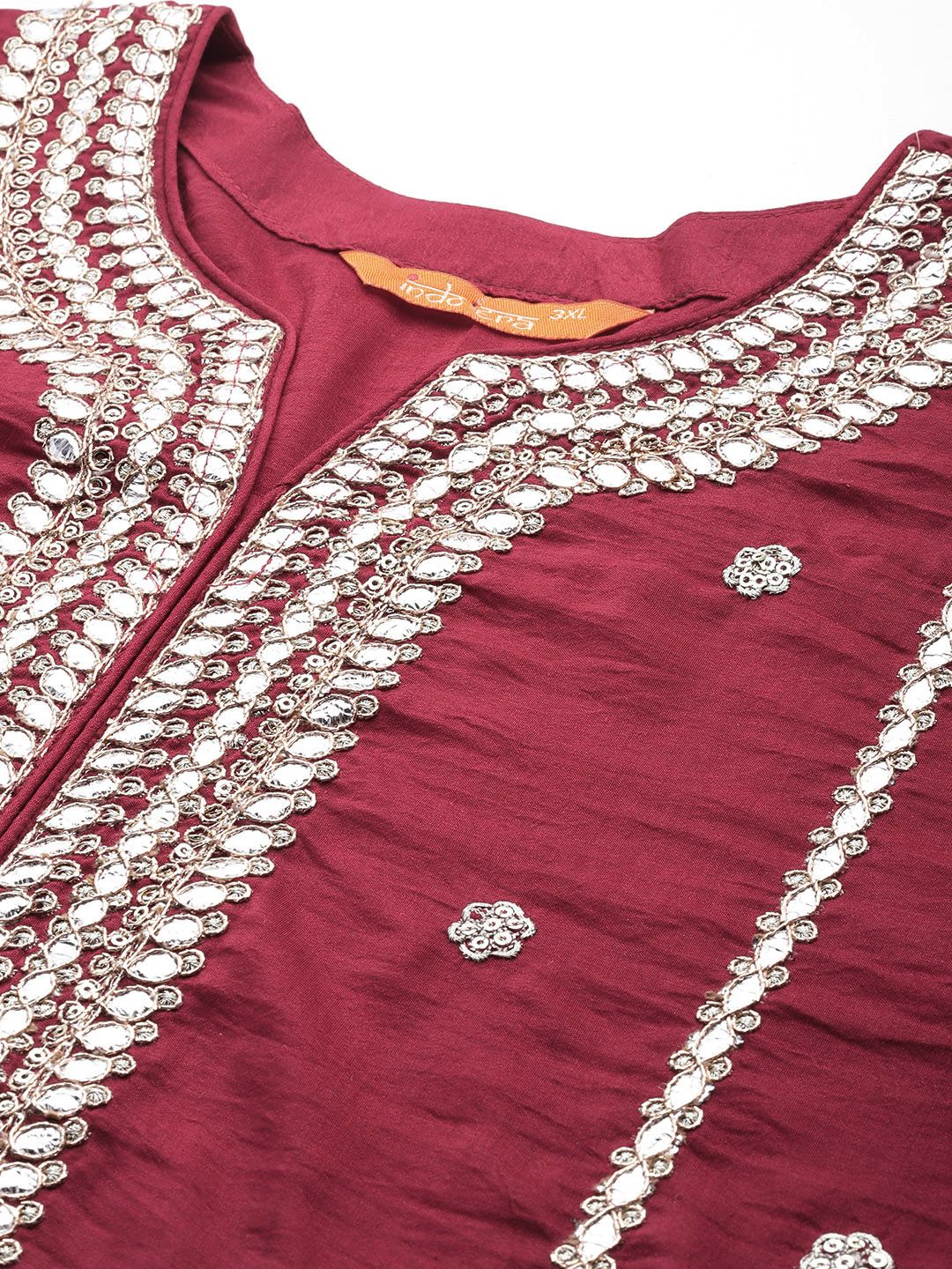 Plus Size Ethnic Motifs Embroidered Gotta Patti Kurta with Trousers & Dupatta