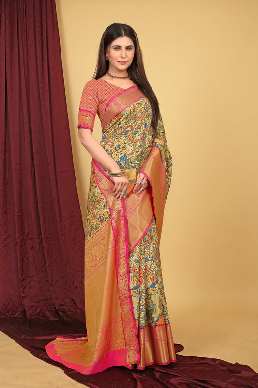 Dhiyona GR Women's Mehendi Green Kalamkari Silk Saree