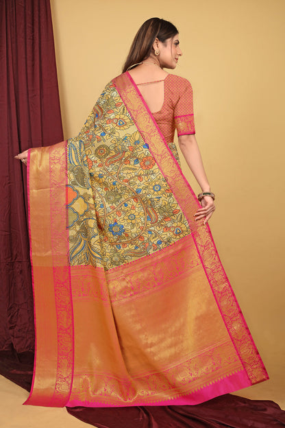 Dhiyona GR Women's Mehendi Green Kalamkari Silk Saree