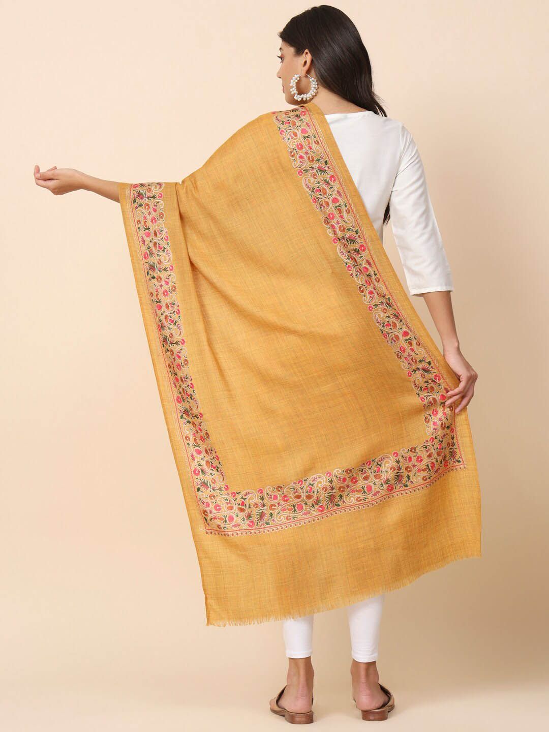 Dhiyona PA Floral Embroidered Pure Wool Shawl