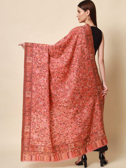 Dhiyona PA Women Pink & Beige Woven Design Shawl