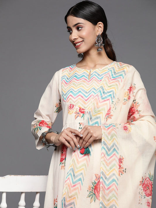 Dhiyona VA Women's Floral Printed Keyhole Neck Empire Kurta Set