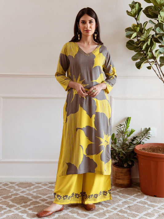Dhiyona IS Women's Women Floral Printed Regular Kurta with Palazzos