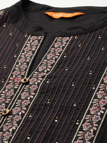 Dhiyona IE Floral Embroidered Thread Work Pure Cotton Kurta with Trousers & Dupatta