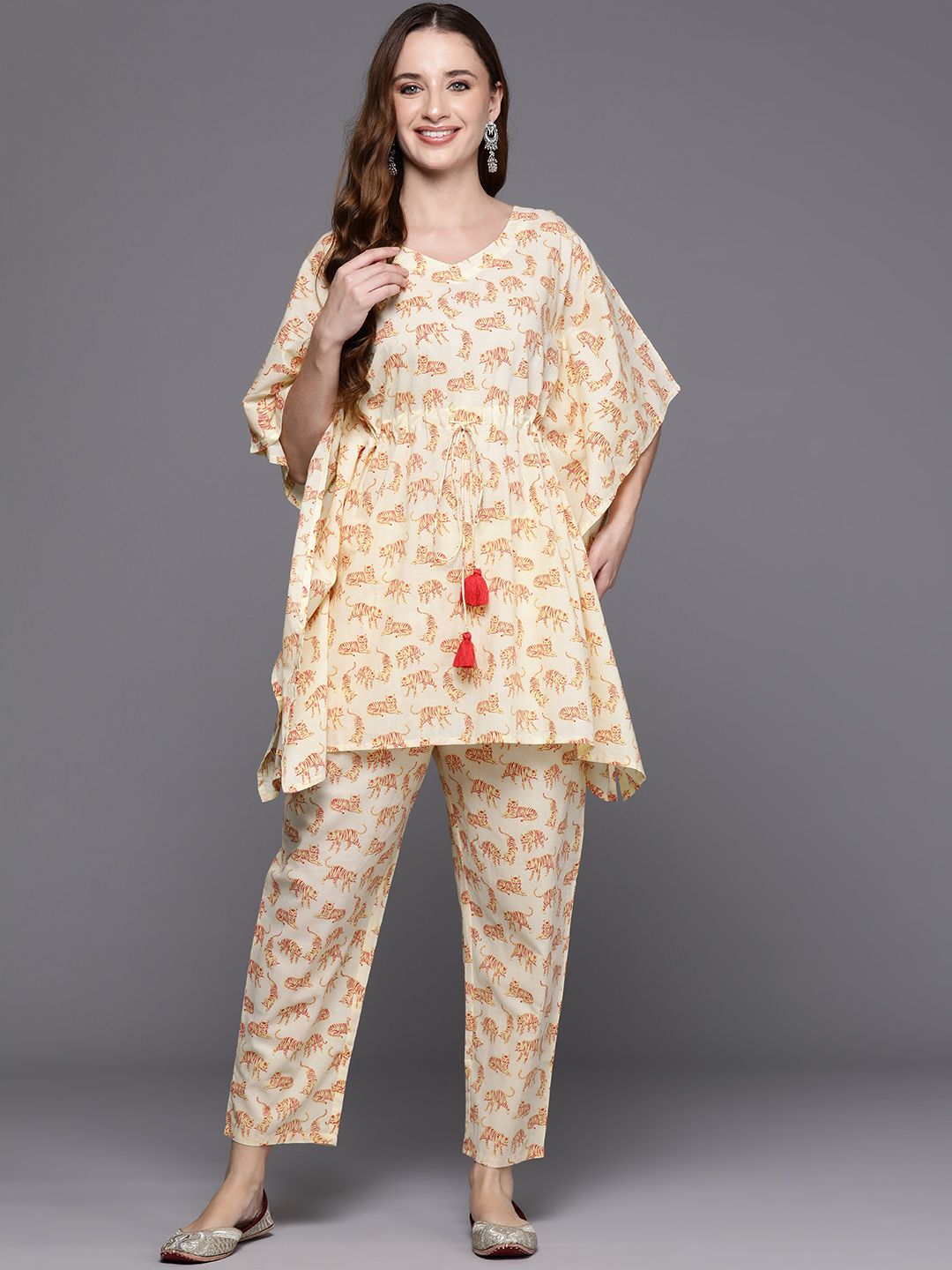 Dhiyona IE Women Printed Pure Cotton Tunic with Trousers