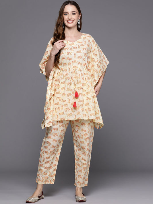 Dhiyona IE Women Printed Pure Cotton Tunic with Trousers