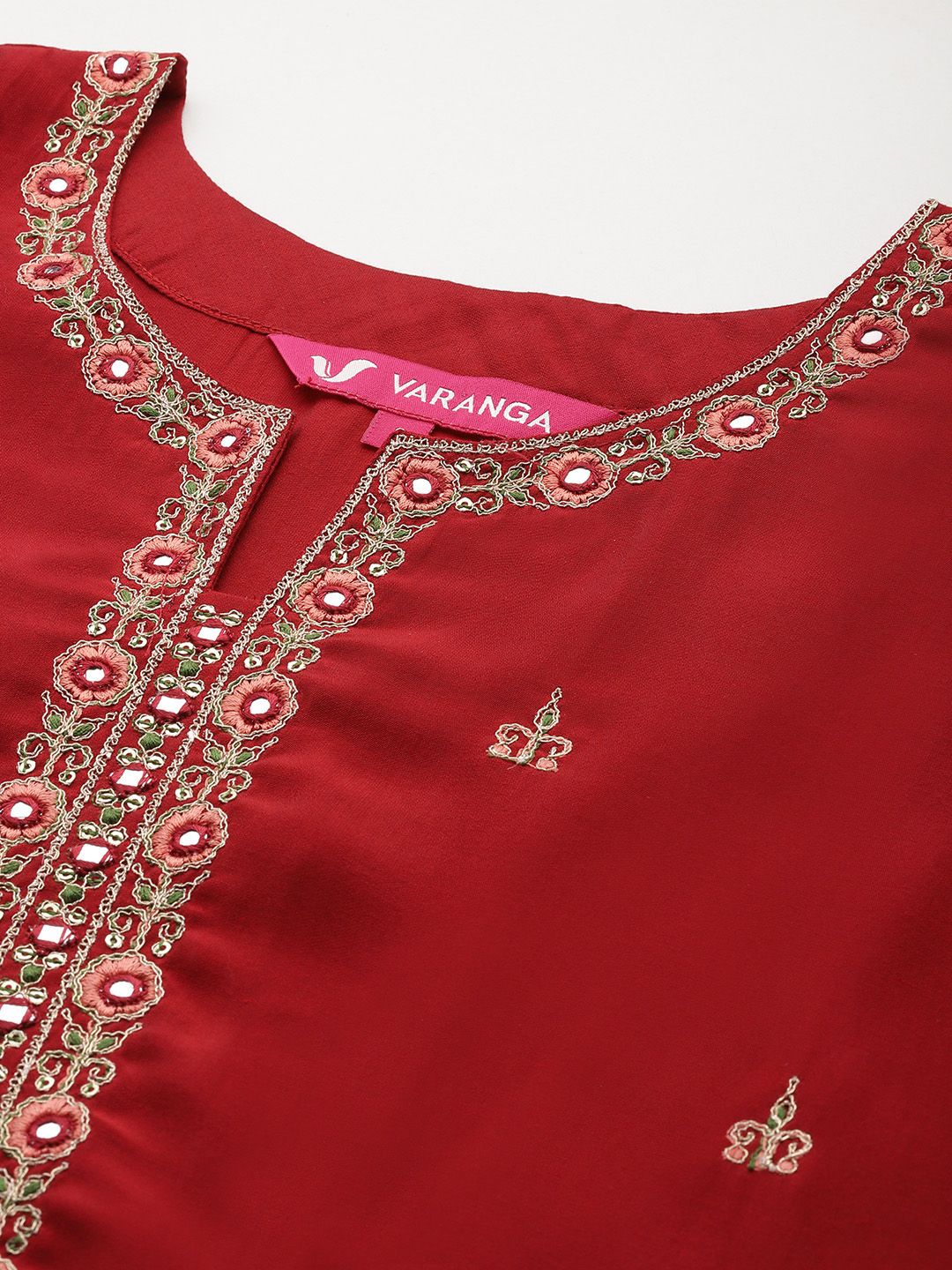 Dhiyona VA Women'sEthnic Motifs Zari Embroidered Mirror Work Kurta With Trousers & Dupatta