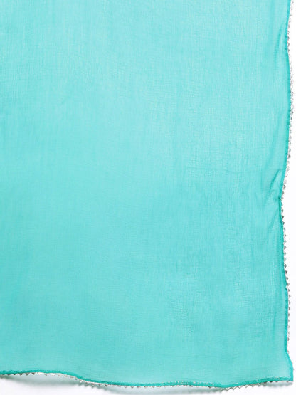 Dhiyona VA Women's Leheriya Striped Regular Gotta Patti Cotton Kurta with Trousers & Dupatta