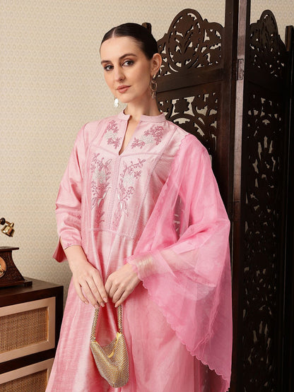 Dhiyona PD Women Floral Yoke Design Thread Work Jashn Kurta with Trousers & Dupatta