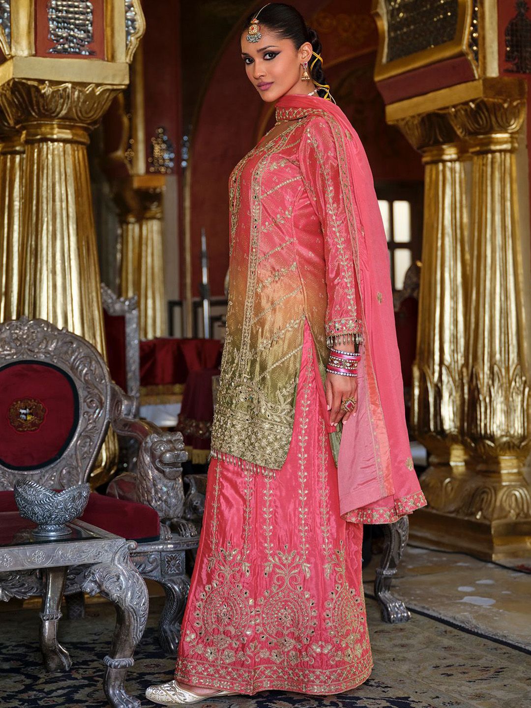 Women Ethnic Motifs Embroidered Regular Mirror Work Kurta with Palazzos & Dupatta