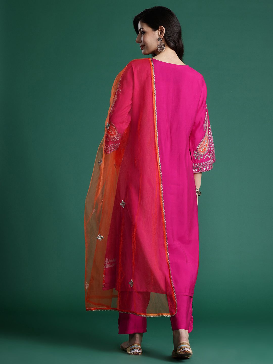 Ethnic Motifs Zari Embroidered Kurta With Trousers & Dupatta
