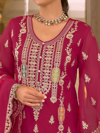 Ethnic Motifs Embroidered Zari Kurta with Trousers & Dupatta