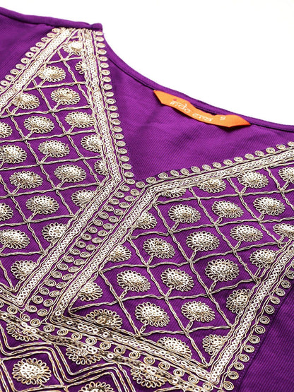 Floral Sequinned Liva Kurta with Trousers & With Dupatta