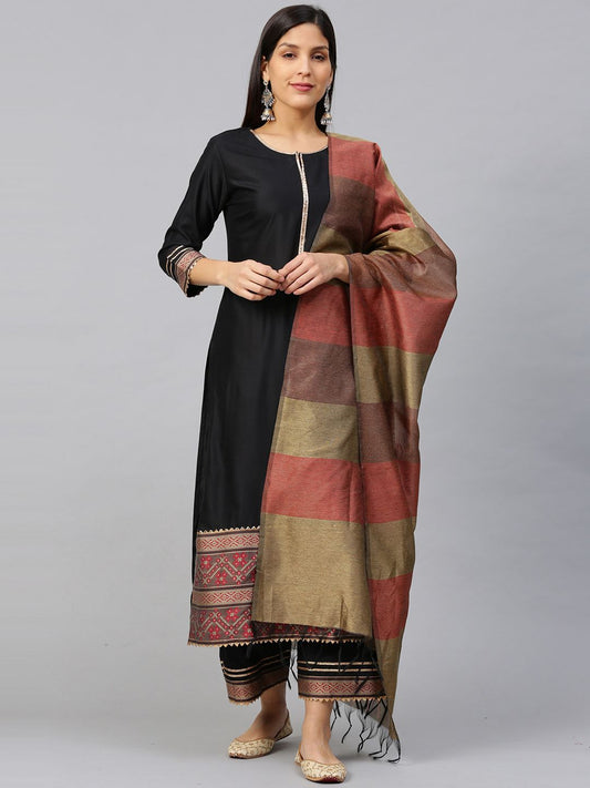 Dhiyona IE Women Black Ethnic Motifs Printed Straight Kurta with Palazzos & Dupatta