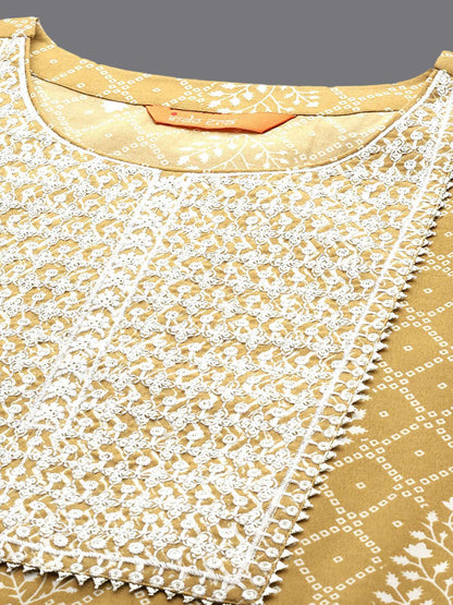 Ethnic Motifs Embroidered Pure Cotton Straight Kurta With Trousers & Dupatta