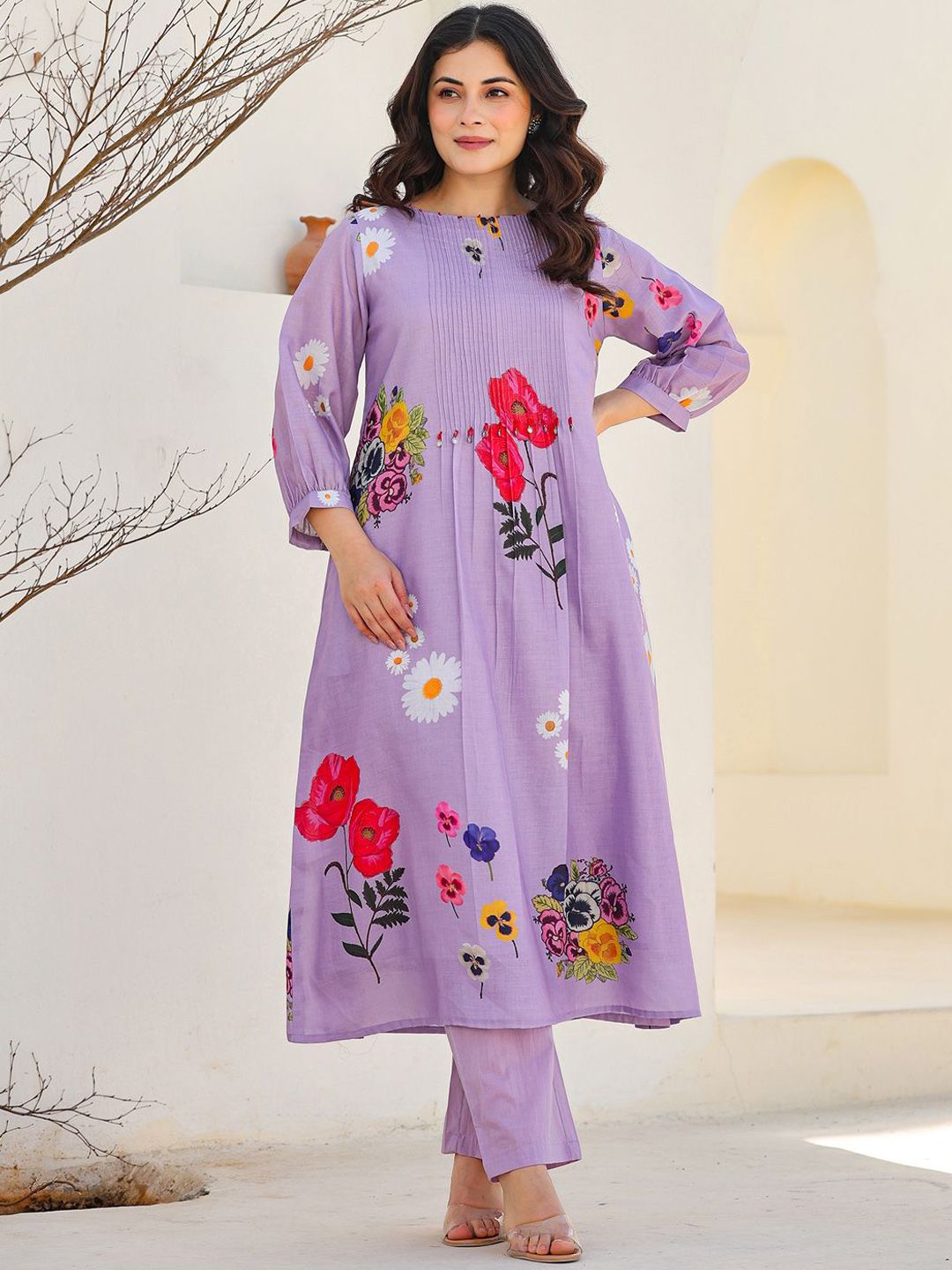 Floral Printed Pure Cotton Kurta With Trousers