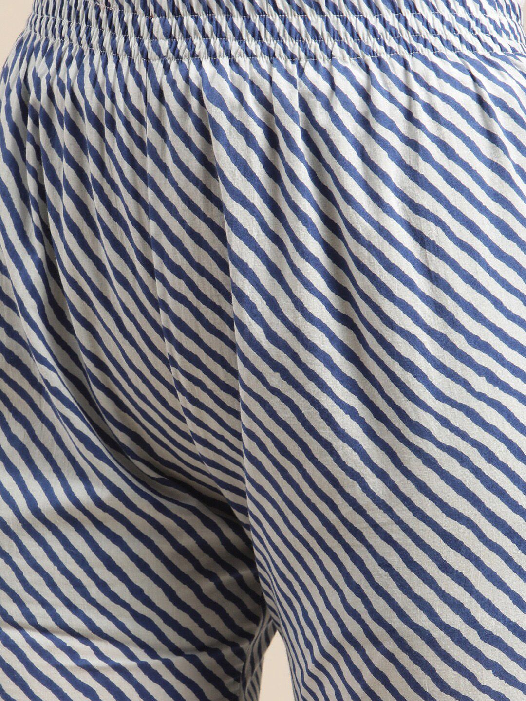 Dhiyona VA Women'sBlue And White Zari Embroidery Leheriya Kurta Sharara Set With Leheriya Dupatta