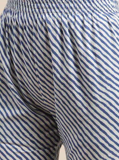 Dhiyona VA Women'sBlue And White Zari Embroidery Leheriya Kurta Sharara Set With Leheriya Dupatta