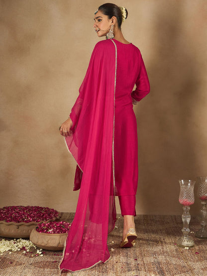 Dhiyona IE Women Embroidered Regular Kurta with Trousers & With Dupatta