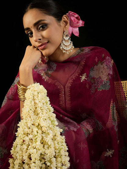 Dhiyona IE Floral Embroidered Straight Kurta with Trousers & Dupatta