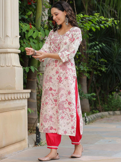 Dhiyona RR Women's Floral Printed Pure Cotton Straight Kurta With Salwar