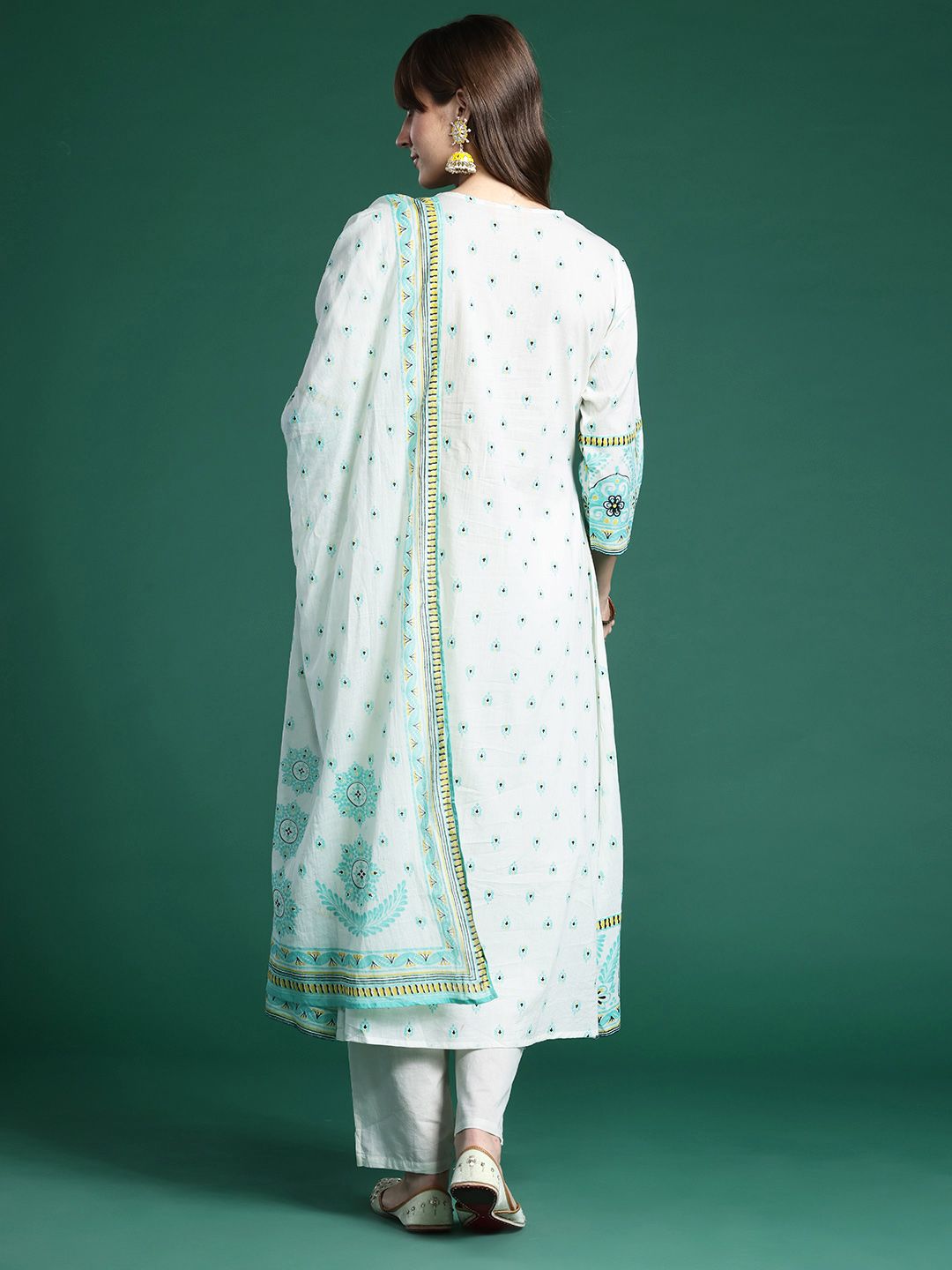 Dhiyona IE Women Ethnic Motifs Printed Sequinned Pure Cotton Kurta With Trousers & Dupatta