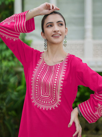 Dhiyona IE Women Ethnic Motifs Embroidered Regular Sequinned Kurta with Trousers