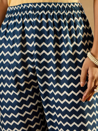 Dhiyona IE Ethnic Motifs Printed Thread Work Pure Cotton Straight Kurta & Trousers & Dupatta