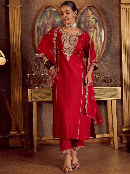 Dhiyona IE Ethnic Motifs Embroidered Kurta With Trousers & Dupatta