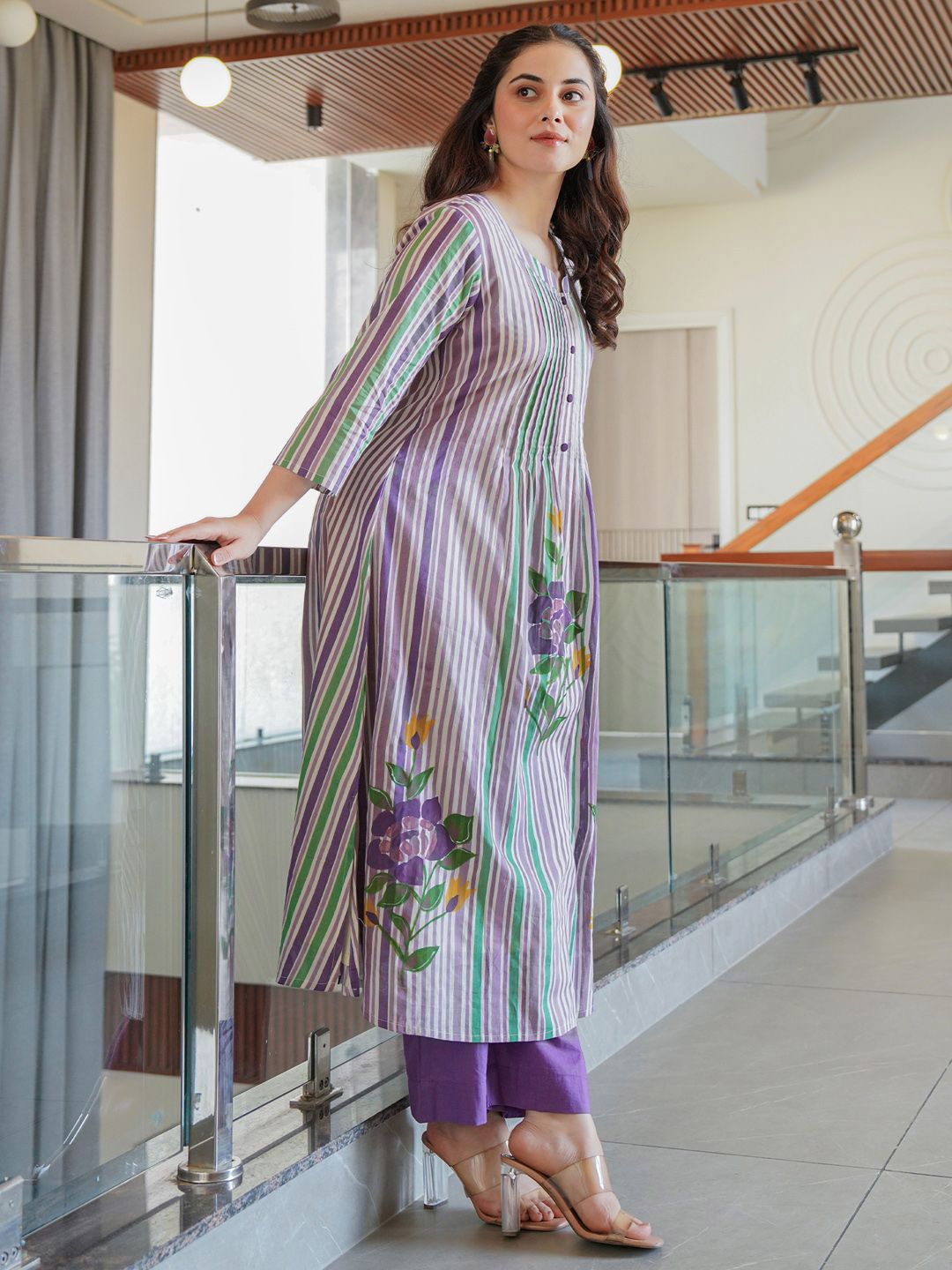 Dhiyona IE Floral Printed Pure Cotton Tunic With Trousers Co-Ords