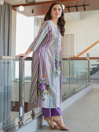 Dhiyona IE Floral Printed Pure Cotton Tunic With Trousers Co-Ords